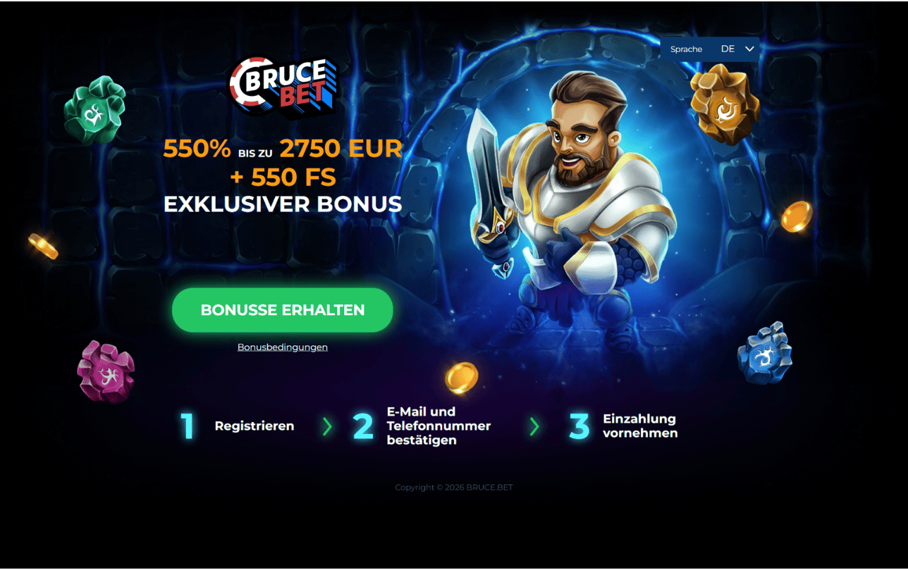 Bruce Bet Casino Willkommensbonus – bis zu 2.750 € + 550 Freispiele für österreichische Spieler