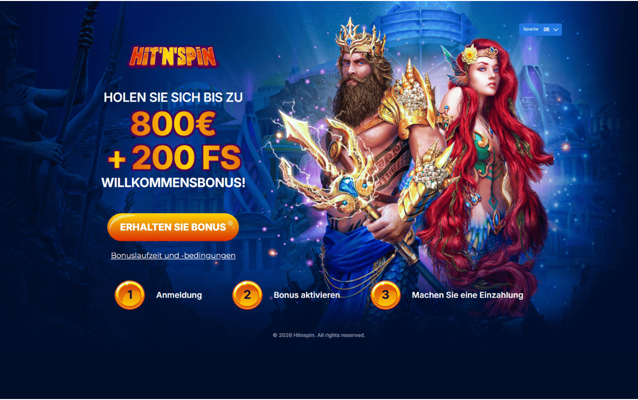 Hit'n'Spin Casino Willkommensbonus – bis zu 800 € + 200 Freispiele
