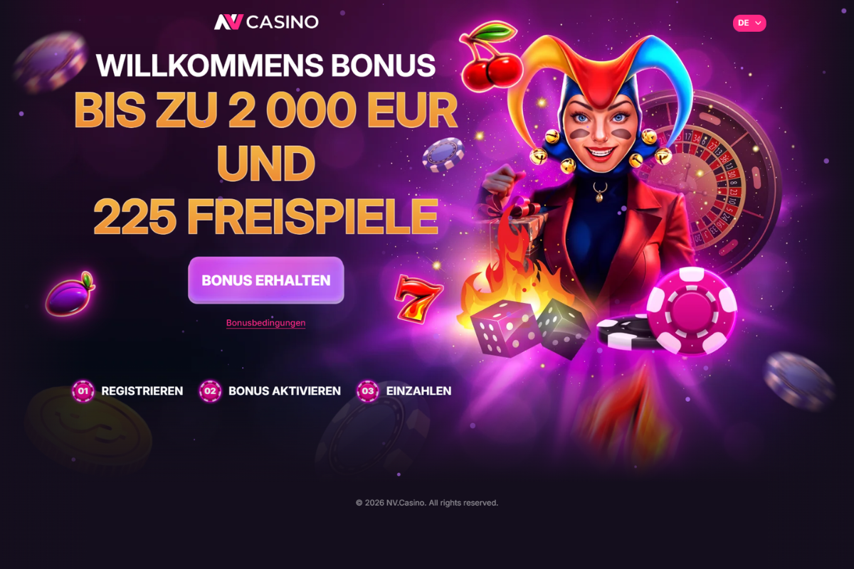 NV Casino Willkommensbonus – bis zu 2.000 € + 225 Freispiele