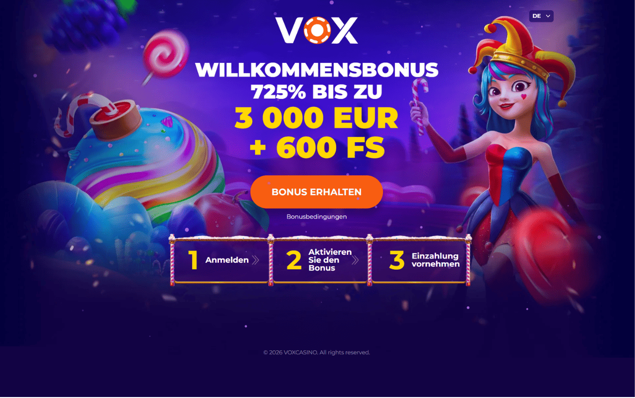 VOX Casino Willkommensbonus – bis zu 3.000 € + 600 Freispiele