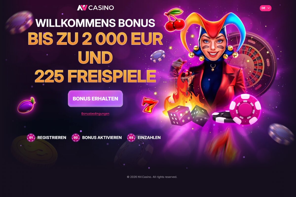 NV Casino Willkommensbonus – bis zu 2.000 EUR und 225 Freispiele für österreichische Spieler