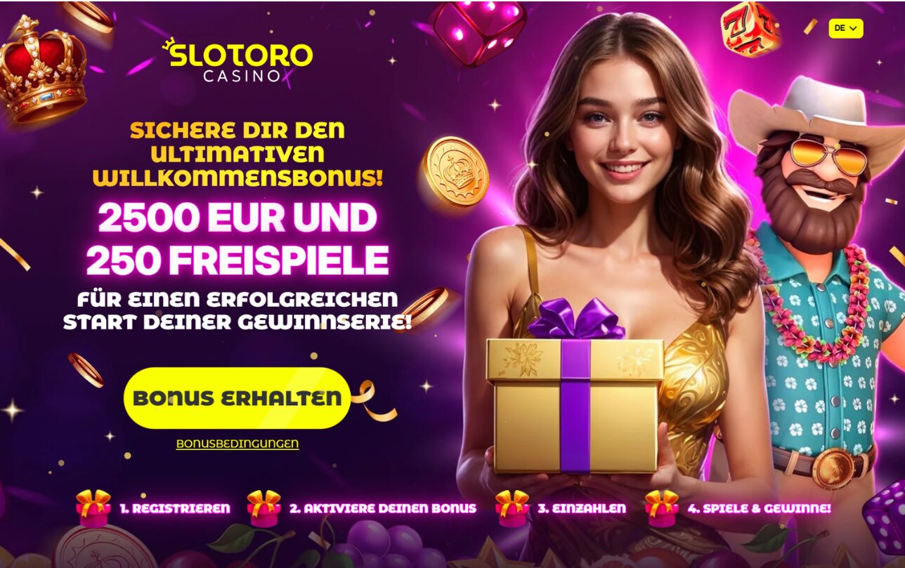 Slotoro Casino Willkommensbonus – 2.500 EUR und 250 Freispiele mit schneller Auszahlung